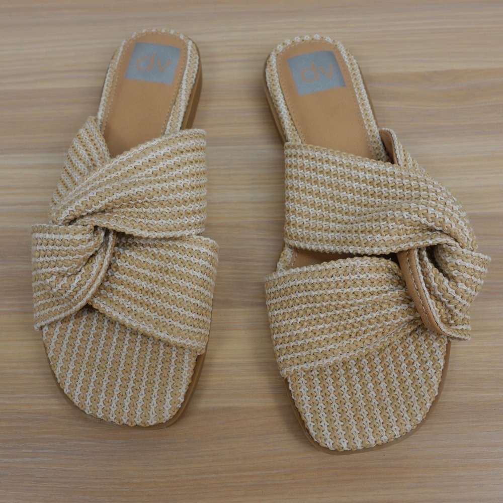 Vanilla Girl Raffia Flat Sandals Womens 6 Oat Neutral Twist Strap DV Dolce Vita